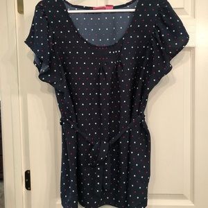 Navy blue short sleeved maternity blouse